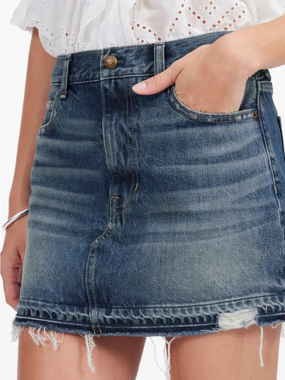 Madewell Postage Stamp Denim Mini Skirt Croswell Wash Size 26 NWT Distressed